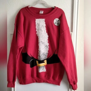 Fat Santa Suit Fleece Mens Large Cherry Red Christmas Holiday Sweater (NEW)